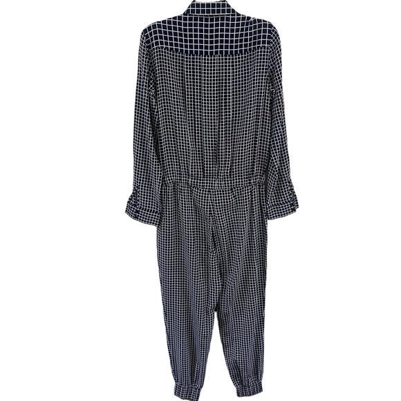 Theory Daranda 100% Silk Navy & White Windowpane Jumpsuit - Picture 6 of 10